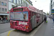 Am 14.10.2015 fährt dieser Solaris Urbino Trollino  180  auf der Linie 3. Aufgenommen in Winterthur Stadthausstrasse.
