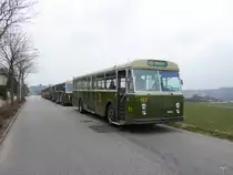 Tramverein Bern / ex Bern Mobil - Oldtimertreff mir dem FBW Nr.157 und FBW Nr.251 und FBW 270 und am Schluss der Orange FBW 283 in Bern  12.03.2016