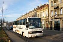 Serbien / Belgrad / Beograd: Setra S 215 HD von  EUROPA BUS d.o.o. Valjevo , aufgenommen im Januar 2016 in der Nähe der Haltestelle  Pristanište  in Belgrad.