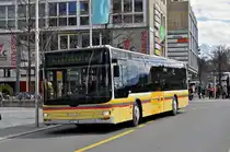 MAN Lions City 130, auf der Linie 4 verlässt die Haltestelle beim Bahnhof Thun. Die Aufnahme stammt vom 30.03.2016.