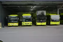 Am 17.10.2015 steht auf dem Betriebshof von Links nach Rechts, FL-39843 (Setra 415 NF), FL-39891 (Volvo 7700 Hybrid), FL-39883 (MAN Lion's City DD), FL-39856 (Mercedes Benz Citaro Facelift G CNG). 