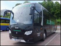 Scania OmniExpress von Allmendinger aus Deutschland im Stadthafen Sassnitz am 24.05.2014
