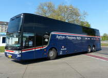 Abildskou.dk mit ihrem Scania TX21 Altano bei der Ankunft am Berlin-ZOB im Mai 2016.