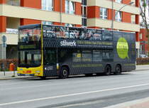 Die BVG mit einem MAN Lions City DD, B-V 3339 auf der Linie X10 in Teltow-Stadt im April 2016.