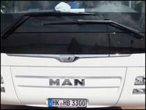 Der neue Zierstreifen am MAN Lion's Coach von Haller aus Deutschland im Stadthafen Sassnitz am 01.06.2014