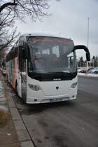 Zur  Grünen Woche 2016  ist MD-DU 4444 zu Besuch in Berlin. Aufgenommen wurde ein Scania OmniExpress (Sudenburger Reise-Spatz) / 16.01.2016 / Berlin, Olympischer Platz.
