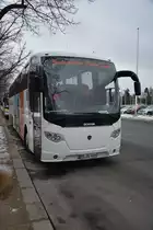 Zur  Grünen Woche 2016  ist MD-DU 4444 zu Besuch in Berlin. Aufgenommen wurde ein Scania OmniExpress (Sudenburger Reise-Spatz) / 16.01.2016 / Berlin, Olympischer Platz.
