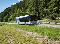 Mercedes – Kutsenits Hydra der OGV, unterwegs auf der Kfl. 5021 als Kurs 12 (Oberdrauburg Bahnhof - Greifenburg Gemeindeamt), am 7.7.2016 kurz vor der Haltestelle Dellach im Drautal West.