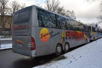 Am 20.01.2016 steht HE-FU 888 in der Jesse-Owens-Allee in Berlin. Aufgenommen wurde ein Mercedes Benz Travego (Reisedienst E.J. Fuhrmann).
