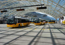 Vier MAN Lion´s Regio von PostAuto stehen am 21.7.2016 in Chur, Postautostation.