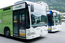 Citaro 960 und 961 nach den letzten Einsätzen, am 5.8.16 auf dem Zirkusplatz Brig.