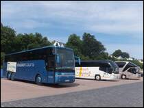 Van Hool T916 von MüllerTours aus Deutschland und Neoplan Citylner von Weihrauch-Uhlendorff aus Deutschland und Neoplan Starliner von Univers aus Deutschland im Stadthafen Sassnitz am 27.06.2014