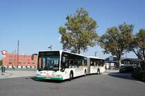 Stadtbus Aschaffenburg / Verkehrsgemeinschaft am Bayerischen Untermain (VAB): Mercedes-Benz Citaro G der Stadtwerke Aschaffenburg Verkehrs-GmbH (STWAB), aufgenommen im September 2016 in der Nähe vom Hauptbahnhof in Aschaffenburg.