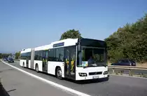 Volvo 7700 Gelenkbus von Autobus Sippel GmbH, eingesetzt im Stadionverkehr vom 1. FSV Mainz 05. Aufgenommen im September 2016 in der Nähe von Mainz. 