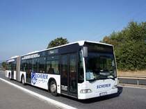 Mercedes-Benz Citaro G von Scherer Reisen, eingesetzt im Stadionverkehr vom 1. FSV Mainz 05. Aufgenommen im September 2016 in der Nhe von Mainz.