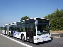 Mercedes-Benz Citaro G von Scherer Reisen, eingesetzt im Stadionverkehr vom 1. FSV Mainz 05. Aufgenommen im September 2016 in der N�he von Mainz.