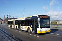 Stadtbus Mainz: Mercedes-Benz Citaro C2 Gelenkbus der MVG Mainz / Mainzer Verkehrsgesellschaft, aufgenommen im Oktober 2016 auf der Theodor-Heuss-Brücke zwischen der hessischen Landeshauptstadt Wiesbaden und der rheinland-pfälzischen Landeshauptstadt Mainz.