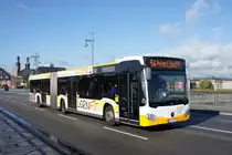 Stadtbus Mainz: Mercedes-Benz Citaro C2 Gelenkbus der MVG Mainz / Mainzer Verkehrsgesellschaft, aufgenommen im Oktober 2016 auf der Theodor-Heuss-Brücke zwischen der hessischen Landeshauptstadt Wiesbaden und der rheinland-pfälzischen Landeshauptstadt Mainz.