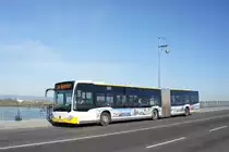 Stadtbus Mainz: Mercedes-Benz Citaro C2 Gelenkbus der MVG Mainz / Mainzer Verkehrsgesellschaft, aufgenommen im November 2016 auf der Theodor-Heuss-Br�cke zwischen der hessischen Landeshauptstadt Wiesbaden und der rheinland-pf�lzischen Landeshauptstadt Mainz.