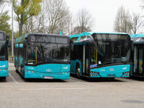 Vergleich VGF/ICB Solaris Urbino 12 Alt und Neu am 26.11.16 im ICB Betriebshof Frankfurt Rebstock. Ich habe natürlich gefragt ob ich auf den Gelände Fotos machen darf und ich durfte