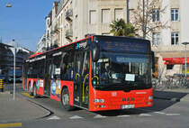 MAN Lions City von Südbadenbus, auf der Linie 38, fährt zur Haltestelle am Wettsteinplatz. Die Aufnahme stammt vom 07.12.2016.