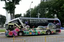 Scania in Starliner-Optik mit ansteigenden Sitzreihen,  Duck & Hippo Gardens by the Bay , Singapur Januar 2017