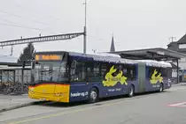 Solaris Bus der Post auf der Linie 84, wartet beim Bahnhof Kaiseraugst die nächste Abfahrtszeit ab. Die Aufnahme stammt vom 10.02.2017.