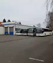 Omnibusunternehmen Heuser Mercedes Benz Citaro C2, zwei Setra Überlandbusse und ein Setra Reisebus am 03.03.17 in Langenselbold vom Gehweg aus fototgrafiert
