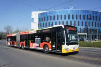 Stadtbus Mainz: Mercedes-Benz Citaro C2 Gelenkbus der MVG Mainz / Mainzer Verkehrsgesellschaft, aufgenommen im März 2017 in der Nähe der Haltestelle  Bismarckplatz  in Mainz.