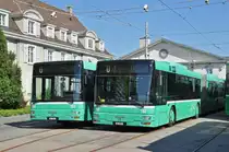 Reserve MAN Busse 784 und 763 stehen auf dem Hof des Depots Dreispitz. Die Aufnahme stammt vom 17.05.2017.
