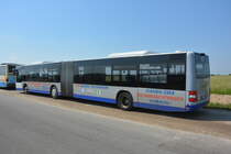 Am 04.06.2016 fährt P-AV 576 für die ILA 2016 Shuttle zwischen Parkplatz und ILA-Gelände. Aufgenommen wurde ein MAN Lion's City G der BVSG, Betriebshof Stahnsdorf.
