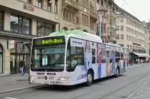 Mercedes Citaro 804, mit der Werbung für Tally Weijl, auf der wohl kürzesten Buslinie der Schweiz. Der Barfi Bus fährt während der Bauphase am Steinenberg vom Barfüsserplatz zur Schifflände. Die Aufnahme stammt vom 13.09.2017.