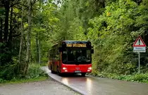 MAN Lion's City M M-RV 3884 des Regionalverkehr Oberbayern (Linie 9560 Monialm - Spitzingsee) kommt am 12.09.2017 an der Haltestelle Johannesbrücke an