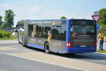 Am 04.06.2016 fährt OHV-VK 132 für die ILA 2016 auf der Shuttle Linie  R . Aufgenommen wurde ein MAN Lion's City G der OVG.