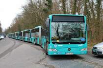 Autobus Sippel Mercedes Benz Citaro 1 Facelift G Schlange am 13.01.18 in Frankfurt am Main Oberforsthaus. Die Busse werden dort für den Stadionverkehr zwischen geparkt bis die 2. Halbzeit beginnt des Bundesliga Spiels in der Commerzbank Arena