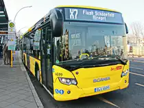 Scania Citywide der BVG in Berlin am U-Bahnhof Rudow am 07. Februar 2018.