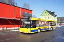 Bus Schwarzenberg / Bus Erzgebirge: MAN NL der RVE (Regionalverkehr Erzgebirge GmbH), aufgenommen im Februar 2018 im Stadtgebiet von Schwarzenberg / Erzgebirge.