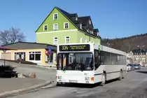 Bus Schwarzenberg / Bus Erzgebirge: MAN EL (ASZ-BV 41) der RVE (Regionalverkehr Erzgebirge GmbH), aufgenommen im Februar 2018 im Stadtgebiet von Schwarzenberg / Erzgebirge.