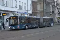 MAN Lion's City stand mit der Fledermaus Werbung sicher durch die Nacht am Doberaner Platz in Rostock.23.02.2018
