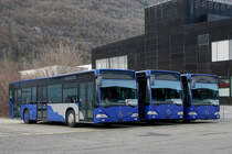 VZO: Verkehrsbetriebs Zürichsee und Oberland AG.
Nach der Aussortierung bei VZO warten die Merzedes Citaro Busse 10 Bubikon, 9 Münchaltorf, 12 Wetzikon und der Gelenkbus 54 bei einem Bus Occasionshändler in Biel ihr weiteres Schicksal ab.
Die Aufnahme entstand am 23. März 2018.
Foto: Walter Ruetsch  