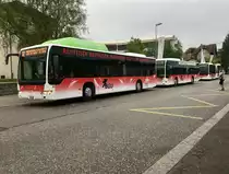 3 Generationen von Citaro bei der BGU treffen sich am 23.4.18 beim Bhf Grenchen Süd.