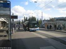Neoplan Nr. 254 am 17.10.08 beim Sternen Oerlikon. Bei der Haltestellentafel im Vordergrund wird sichtbar, dass nun auch die wichtigsten Buslinien zwecks der bersicht Farben erhalten. Zu diesen wichtigen Linien gehrt der 63er, auf dem sich dieser Neoplan befindet aber nicht dazu.