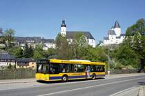 Stadtverkehr Schwarzenberg / Stadtbus Schwarzenberg / Bus Erzgebirge: MAN NL der RVE (Regionalverkehr Erzgebirge GmbH), aufgenommen im April 2018 im Stadtgebiet von Schwarzenberg / Erzgebirge.