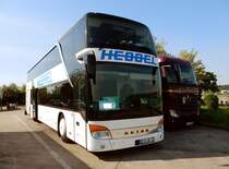 SETRA 431 DT von HEBBEL aus Leverkusen am 15.05.18 an einer Raststätte in Mecklenburg Vorpommern.