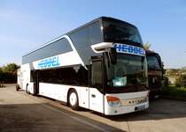 SETRA 431 DT von HEBBEL aus Leverkusen am 15.05.18 an einer Raststätte in Mecklenburg Vorpommern.