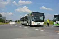 Am 04.06.2016 fährt TF-VG 212 für die ILA 2016 auf der ILA Sonderlinie S zwischen Bahnhof Schönefeld und ILA-Gelände. Aufgenommen wurde ein MAN Lion's City Ü der VTF.
