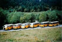 Alle 6 Saurer, die an der Postautofahrt Griesalp-Bundalp teilnahmen, am 27. September 2008 Kiental, Tschingelsee