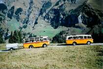 Schmid, Th�rishaus BE 26'105 Saurer/R&J + BE 26'760 Saurer/Gangloff (ex Geiger, Adelboden Nr. 9 + 3) am 27. September 2008 auf der Bundalp (Postautofahrt Griesalp-Bundalp)