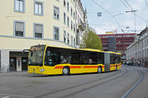 Mercedes Citaro 17 der BLT, im Einsatz als Bahnhersatz auf der S1, wendet am Bahnhof SBB. Die Aufnahme stammt vom 18.08.2018.