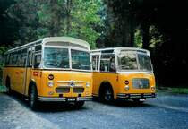 Stebler, Basel BS 1815 Saurer/FHS (ex P 24'143) + Streiff, Gelterkinden AG 306'557 Saurer/Gangloff (ex Krebs, Belpberg) am 27. September 2008 Kiental, Tschingel (Postautofahrt Griesalp-Tschingel)